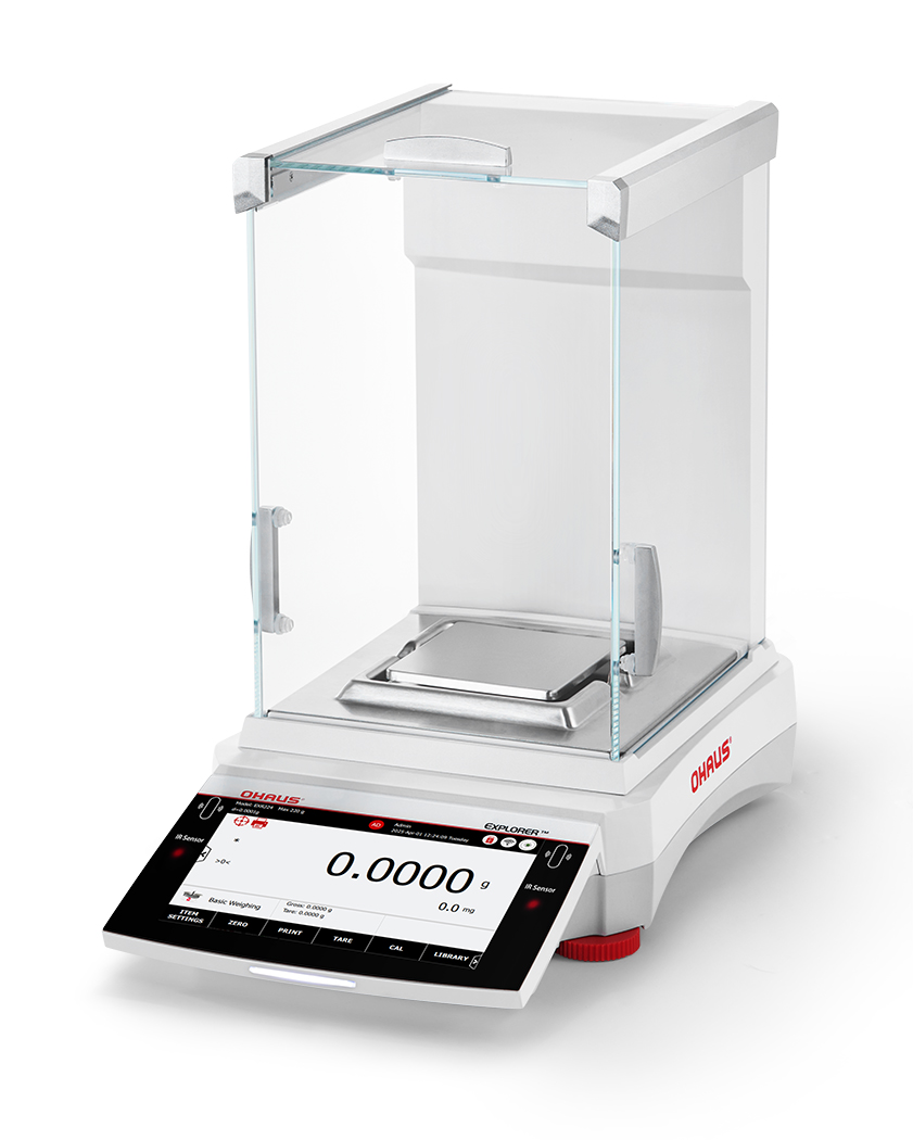 Range OHAUS Explorer analytical balance, side view